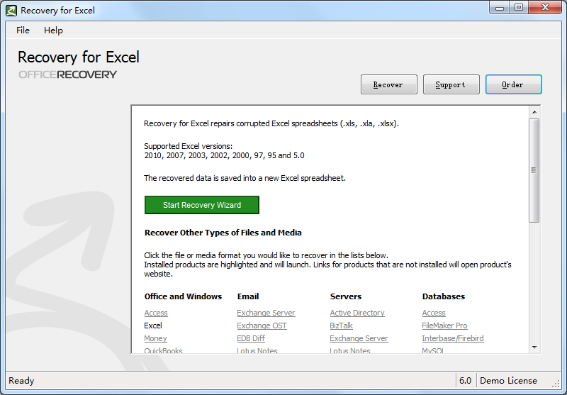 Recovery For Excel(Excel文件修复工具) V6.0