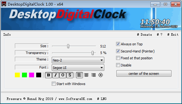 DesktopDigitalClock(数字桌面时钟) V1.0 绿色版
