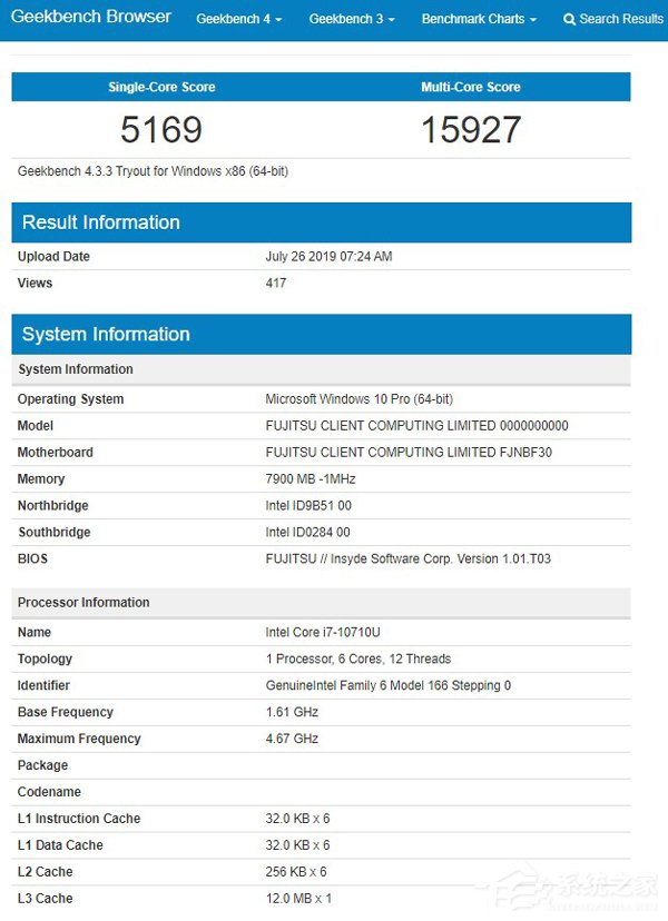 低压6核？Intel i7-10710U Geekbench跑分意外曝光