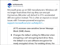 微软悄然将SSD默认加密改为BitLocker软件加密