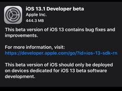 苹果推送iOS 13.1首个开发者预览版更新